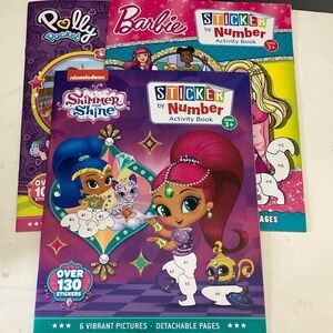 Barbie, Polly Pocket, and Shimmer and Shine Sticker by Number Activity Books